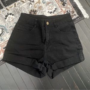 Haola Black Summer Denim High Waisted Folded Hem Jeans Shorts